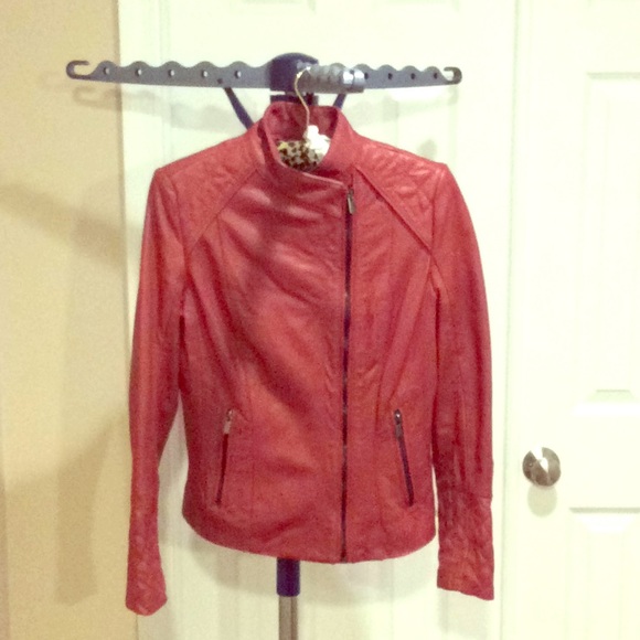 Neiman Marcus Jackets & Blazers - Newman Marcus Women’s Red Leather Moto Jacket